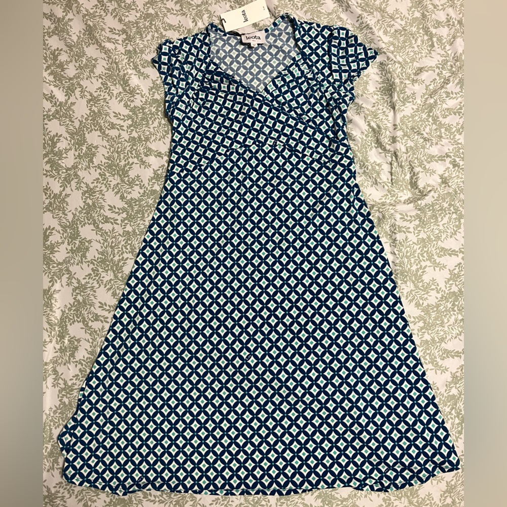Leota Teal and White Diamond Pattern Dress